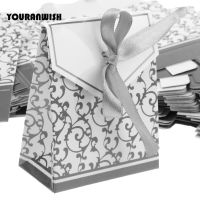 50pcslot Silver Baby Shower Favors Gifts Bag Creative Wedding Favor Boxes Candy Box Wedding Party Chocolate Paper Boxes