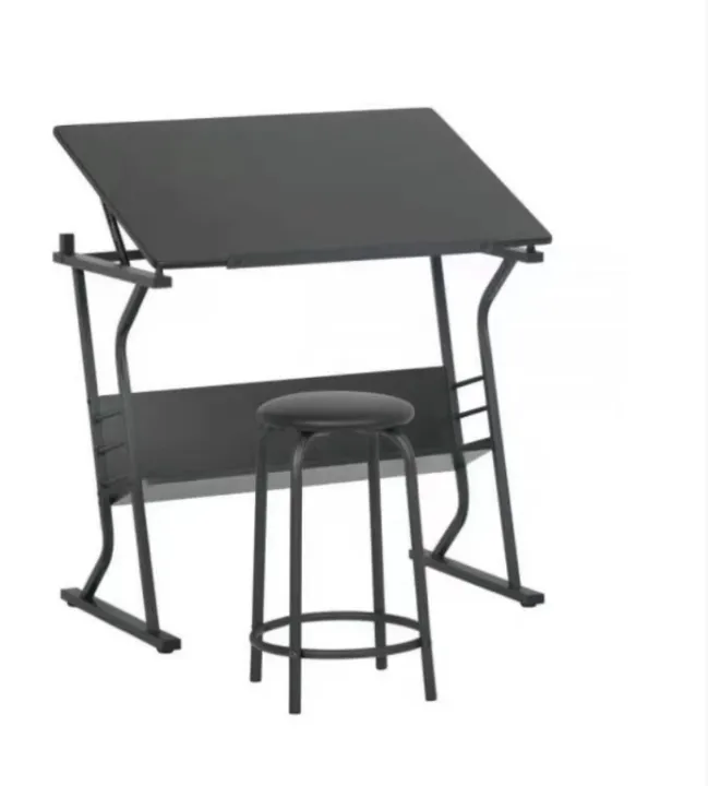 Drafting table adjustable height tilting with drawers stool pen holder