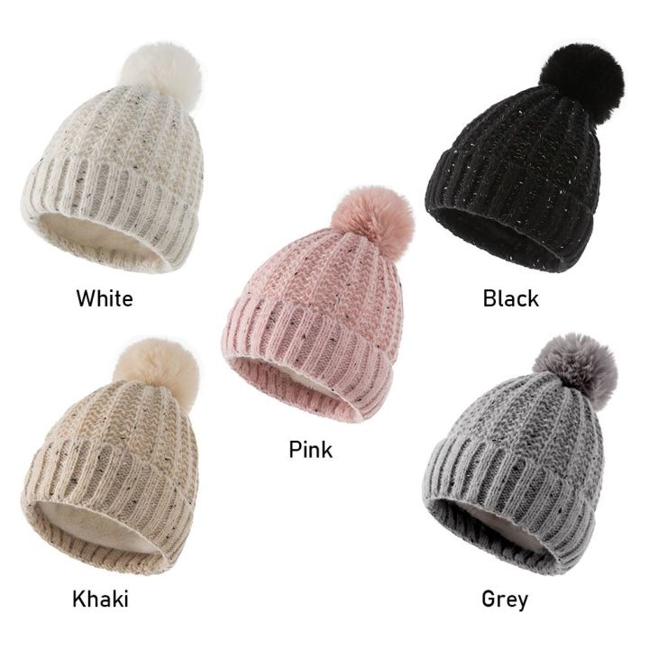 okdeals-ผู้หญิงผู้หญิง-ฤดูหนาว-ถัก-อบอุ่น-หมวกสกี-หมวกไหมพรม-หมวกบีนนี่-ปอม