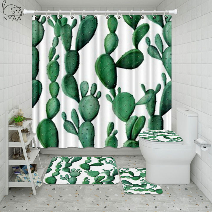 vixm-tropical-cactus-nbsp-bathroom-waterproof-shower-curtain-set-pedestal-rug-lid-carpet-toilet-cover-set-bath-curtain-mat-set