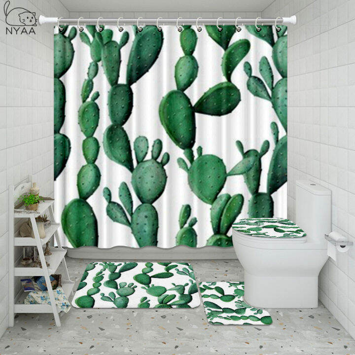 vixm-tropical-cactusbathroom-waterproof-shower-curtain-set-pedestal-rug-lid-carpet-toilet-cover-set-bath-curtain-mat-set