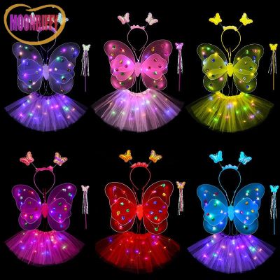 2-6year LED Children Costume Props Girls Skirts Angel Luminous Wing Flashing Butterfly Skirt Lights Suit Princess Dress Costumes