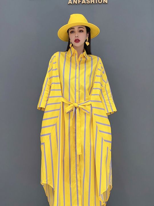 xitao-striped-shirt-dress-fashion-bandage-dress-wmd5205