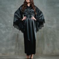 New Fashion Womens Bathrobes Satin Robe Nightgown Sleepwear Pajamas Lingerie Night Women Sexy Lace Satin Kimono Long Robe