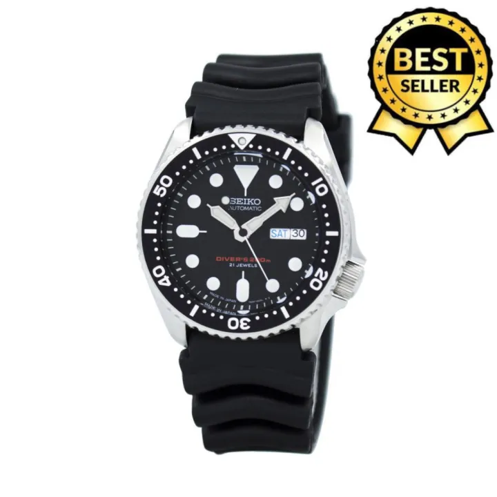 Seiko Day & date Diver's 21 Jewels Black Dial Resin Band Watch for  Men(Black) | Lazada PH