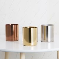 Round Pen Holder Stainless Steel Vase Cosmetic Brush Container Desktop Decoration for Home School Office