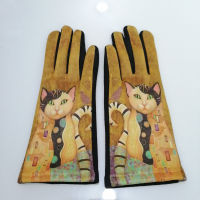 Visual Axles Digital Print Cute Cat s Women Touch Screen Cycling Driving Mittens Ladies Winter Warm Fleece Ski GL0035