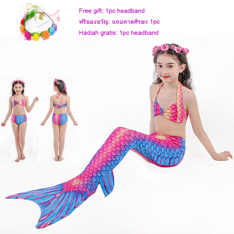 Mermaid Tail Tails Swimmable Costume Swimsuit for Girls Swimming No Monofin 