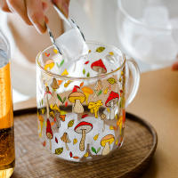 Heat-Resistant With Handle Glass Mug Breakfast Milk Cup Cute Office Home Coffee Mugs Lemon Mushroom Pumpkin Pattern water bottle