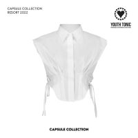 YOUTH TONIC - Corsette Cropped Shirt in White / เสื้อเชิ๊ต คร๊อป ทรง คอเซ็ท สีขาว