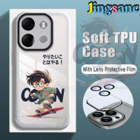 Jingsanc กับเคสโทรศัพท์ฟิลม์นิรภัยสำหรับเลนส์สำหรับ Tecno Spark Go 2023เคสโทรศัพท์สเก็ตบอร์ด Conan โปร่งใสนุ่มที่กันกระแทกทีพียูซิลิโคนสีขาว K001-2