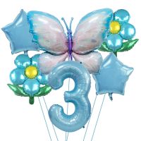 Butterfly Birthday Balloons Set 40inch Blue Number Stars Flowers Ballon Girls Happy Butterfly 1st 2nd 3rd 4th Birthday Balloon Balloons