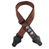 Electric Acoustic Bass Guitar Strap Adjustable Cotton Straps Leather Ends With 3 Guitar Pick Holders Guitar Accessories