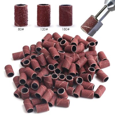 100/50pc Sanding Cap Bands For Electric Manicure Machine 180/120/80 Grit Nail Drill Grinding Bit Files Pedicure Tool Set BEND261