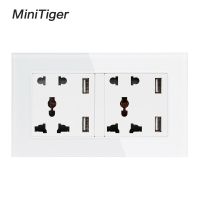 【big-discount】 Minitiger ผนังซ็อกเก็ตคู่5หลุมเต้าเสียบไฟฟ้าที่มี4 USB สมาร์ทเหนี่ยวนำชาร์จพอร์ตสำหรับแผงกระจกนิรภัยมือถือ