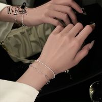 We Flower Ins Minimalism Glittery Silver Link Chain Bracelet Bangle Jewelry for Women Girls