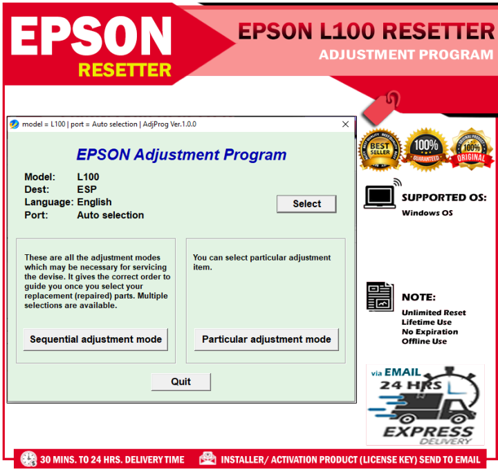 Epson L100 Resetter Adjustment Program Unlimited Use For Windows Os 32bit And 64bit Lazada Ph 2438