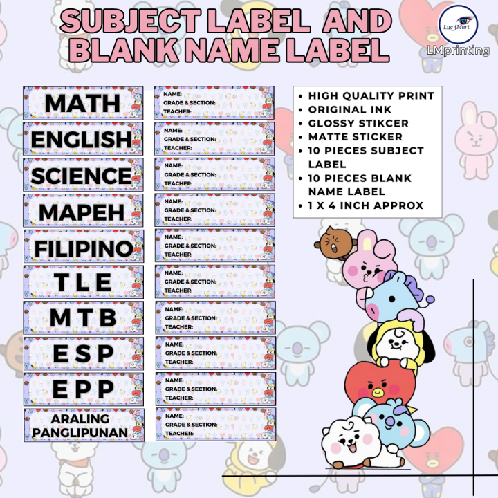 LUCSMART fast shipping - BT21 THEMED STICKER LABEL AND NAME LABEL ...