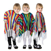 Women Men Mexican Style Ranbow Striped Cloak Cotton Clothese Striped Tassels Fashion Blanket Kids Boys Girls Halloween Party Cosplay Costume