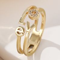 [COD] Cross-border European and fashion copper-plated real gold micro-inlaid zircon ring womens simple personality letter opening adjustable