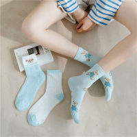 5Pair Shine Brightly Cartoon Socks for Girls Cute Mesh Cartoon Bears with A Hundred College Style Small Fresh Womens Socks Mid-thigh 0000