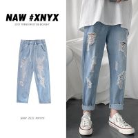 [พร้อมส่ง] New  Men jeans  pants D98 กางเกงยีนส์ชาย กางเกงยีนส์ยืดชาย กางเกงยีนส์ชายขากระบอก ทรงหลวมเอวยืด แต่งขาดแฟชั่น