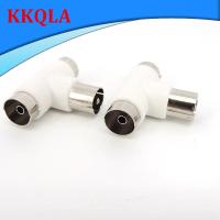 QKKQLA Shop T Type 2 Way TV Splitter Aerial Coaxial Cable TV Male Plug to 2x Female Jack Antenna Connectors Adapters White