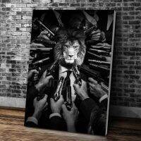 สีดำสีขาวสัตว์ Killer ผ้าใบ Wall Art พิมพ์ Mafia Lion Eagle Impersonate John Wick ภาพยนตร์ตลกโปสเตอร์ตกแต่ง