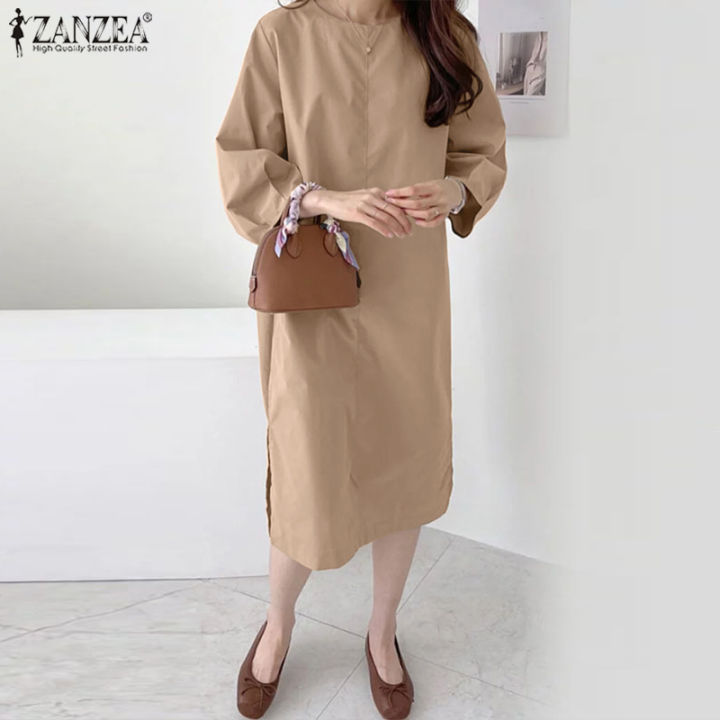 [Clearance Sale] HijabFab ZANZEA Womens Vintage Loose Side Splt Dress ...