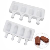 ▤ 4 Cell Silicone Ice Cream Mould Diy Mold Ice Cube Tray Barrel Hot Selling Dessert Ice Cream Mold With Popsicle Stick Bag