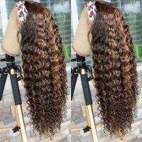 【YD】 Peruvian Curly Headband Wigs Deep Human Hair Machine Made Wig Ombre Blone All Size