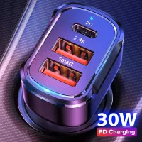 30W PD USB C ที่ชาร์จแบตในรถ Quick Charge QC3.0ที่ชาร์จแบตเตอรี่โทรศัพท์ประเภท C Fast ตัวชาร์จไฟสำหรับ iPhone โทรศัพท์