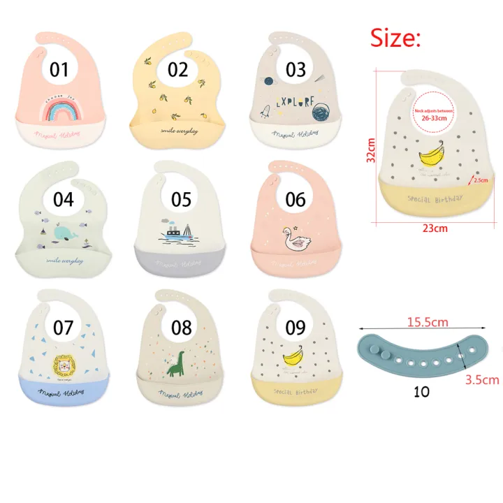 【Ready Stock】Wipeable Portable Waterproof Cute Children Infants Baby Silicone Bibs