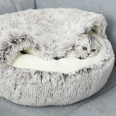 Long Plush Pet Dog Cat Bed Soft Cat Warm Bed Round Plush House Bed For Small Dogs For Cats Nest 2 In 1 Cat Bed