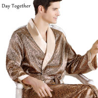 Men Silk Bathrobe Big Size 5XL Satin Kimono Gown Home Clothes Man Printed Geometric Robes V-neck Sleepwear Nightgown