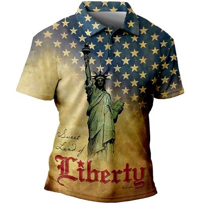 【high quality】  Vintage Statue of Liberty Mens Summer Polo Shirt, Popular Mens Shirt, Short Sleeved, Oversized, Casual 2023