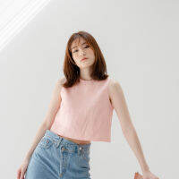 SUUBE Official LALA CROPPED TOP- Peach(พีช) เสื้อครอปแขนกุด กระดุมหลัง ผ้าลินินแท้ เย็บกลับทั้งตัวแบบซ่อนตะเข็บ