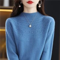 Plus Size Womens High Collar Knitted Autumn New Sweaters Long Sleeved Fashion Solid Color Female Pullovers Vintage Slim Tops