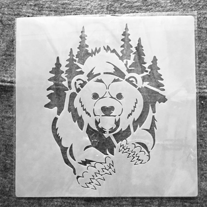 30*30ซมหมีกริซลี่ป่าสนภาพวาดลายฉลุแบบ DIY สมุดภาพระบายสีแม่แบบผู้ปกครองอัลบั้มตกแต่งและลายฉลุ