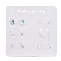 6 Pairs Wild Week Pearl Earring Suit Heart-shaped Leaves Zircon Stud Earring Set