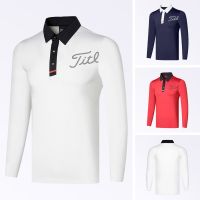 PING1 DESCENTE FootJoy Titleist Mizuno ANEW TaylorMade1ใหม่,เสื้อเชิ้ตโปโลแขนยาวระบายอากาศแห้งเร็วกางเกงเล่นกอล์ฟผู้ชายสำหรับกีฬากลางแจ้งสีทึบเสื้อกอล์ฟผู้ชาย