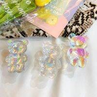 【CW】 Laser Crystal Folding Phone Stand Holder For iphone 13 12 11 Pro MAX Mini X XS XR Cartoon Bear Color Grip Contraction Bracket