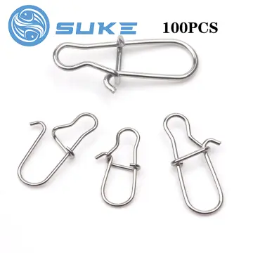 100pcs/lot Safety Snaps Fishing Swivel Hook Connector Stainless