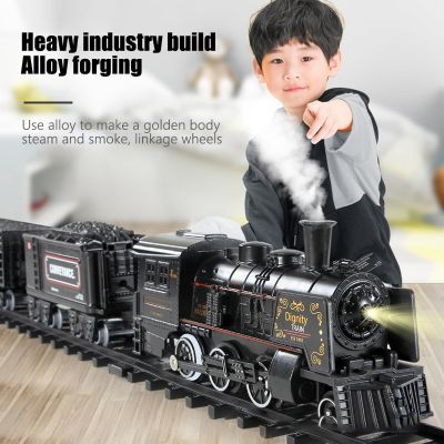 B/O Railway Classical Freight Train Set Passenger Water Steam Locomotive Playset with Smoke Simulation Model Electric Train Toys