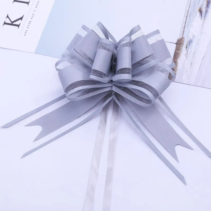 20pcs 7 Large Big Pull Bow Car Gift Wrapping Bows Ribbon for Wedding Christmas  Bow, Gold/Silver 
