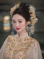 NiuShuya หรูหราเจ้าสาวแต่งงาน Tiaras และมงกุฎแบบดั้งเดิมจีนลมผู้หญิง Xiuhe Hairwear เครื่องประดับ