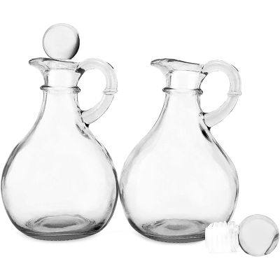 Glass Oil and Vinegar Bottles (2 Piece Set) Round Glass Oil Dispenser Bottle with Stopper