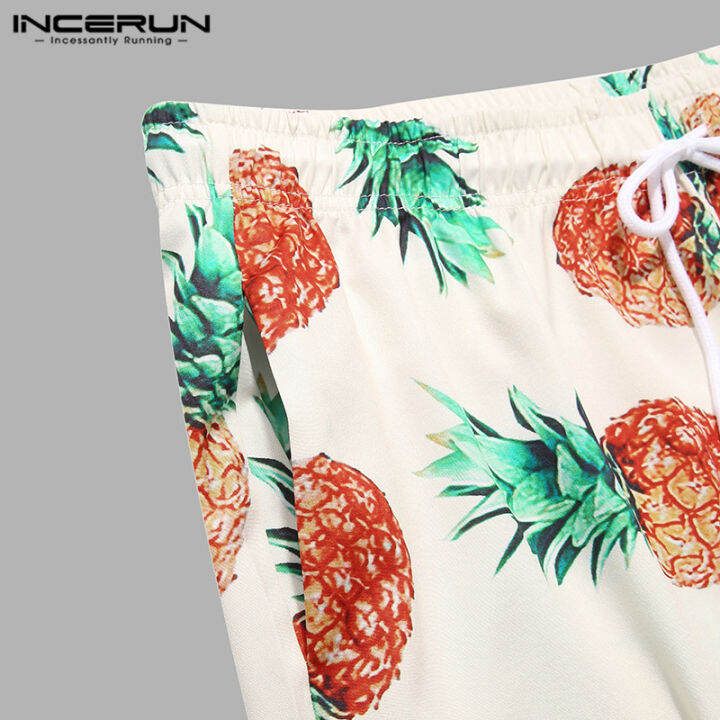 incerun-เสื้อแขนสั้นทรงหลวม-กางเกงขาสั้นพิมพ์ลายแฟชั่นผู้ชาย