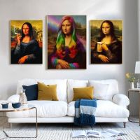 Nordic บทคัดย่อภาพวาดผ้าใบตลก Mona Lisa Graffiti โปสเตอร์สำหรับห้องนั่งเล่น Wall Art Decor