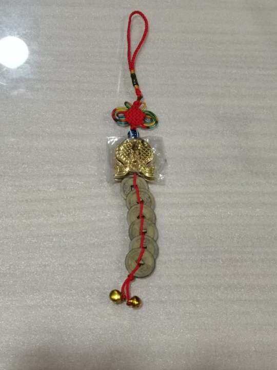 LUCKY CHARM FOR BUSINESS DOUBLE AROWANA BELL WITH SIX PROSPERITY COINS